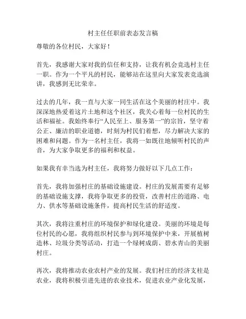 村主任任职前表态发言稿