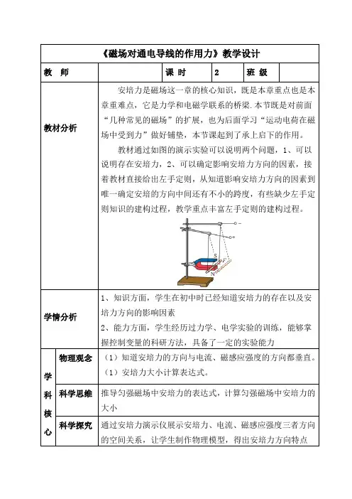 磁场对通电导线的作用力教学设计