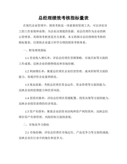 总经理绩效考核指标量表