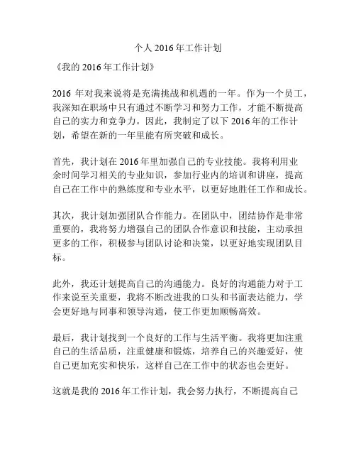 个人2016年工作计划