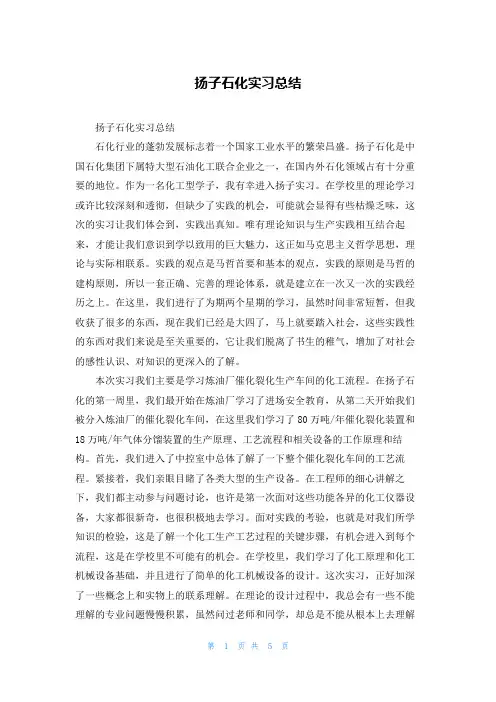 扬子石化实习总结