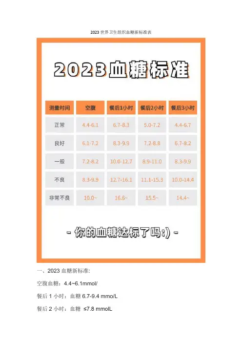 世界卫生组织血糖新标准表