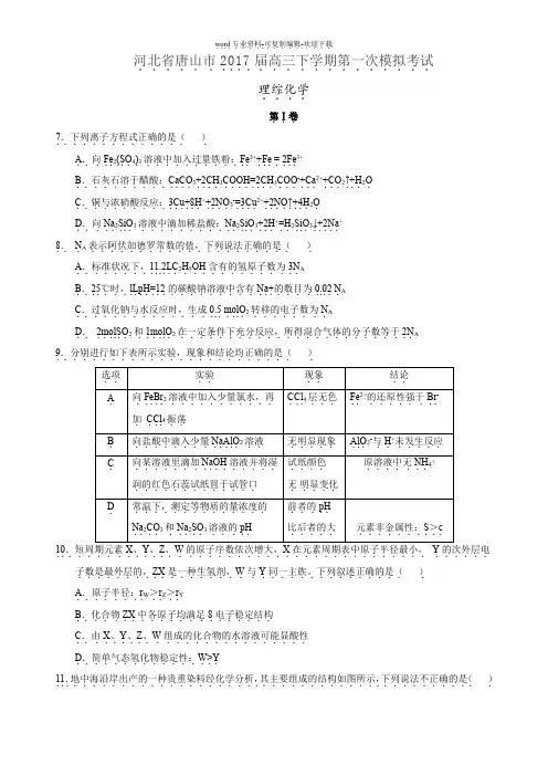 河北省唐山市2017届高三下学期第一次模拟考试-理综化学.doc