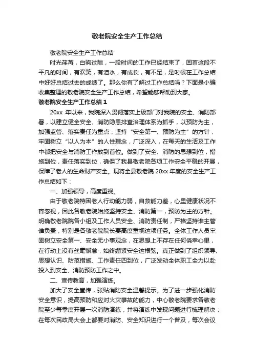 敬老院安全生产工作总结