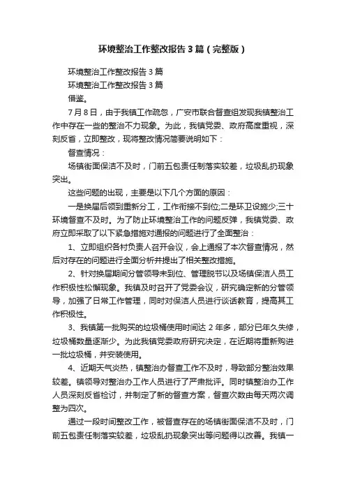 环境整治工作整改报告3篇（完整版）