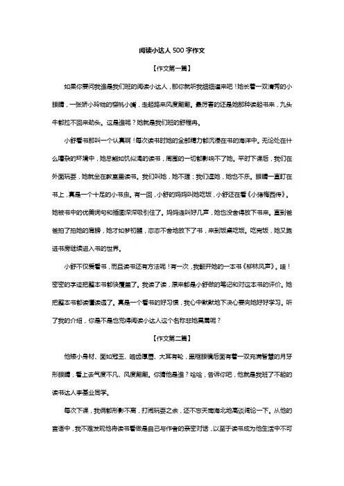 阅读小达人500字作文