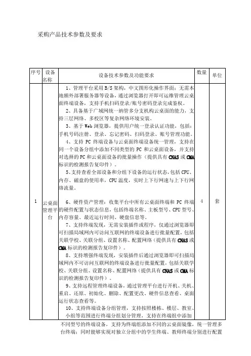 采购产品技术参数及要求