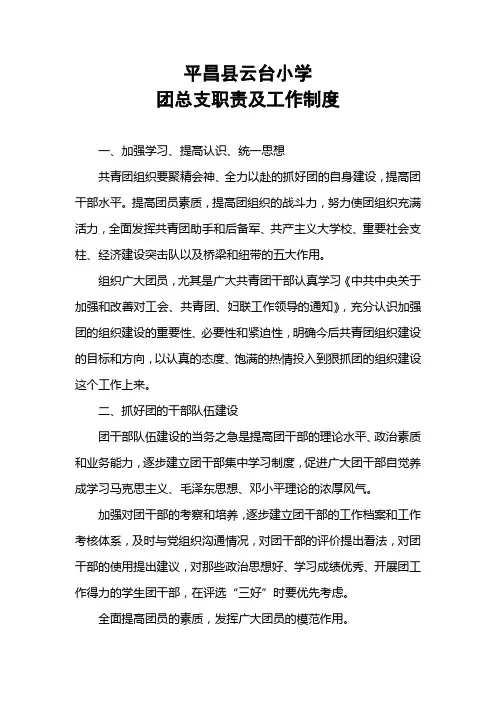 平昌县云台小学团总支职责及工作制度