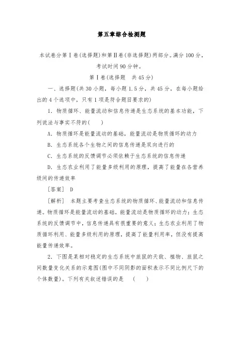 [精品]新人教版必修三高中生物综合训练5及答案