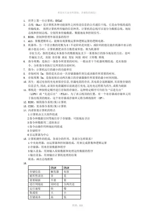 苏州大学计算机组成期中复习