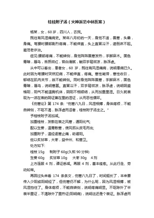 桂枝附子汤（火神派范中林医案）