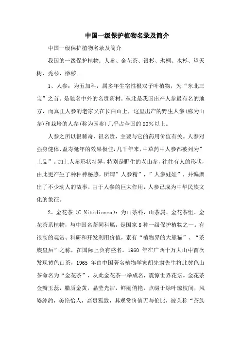 中国一级保护植物名录及简介