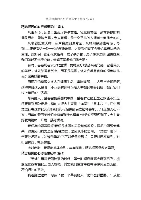 精忠报国的心得感想初中（精选16篇）