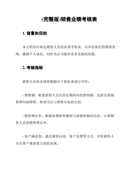 (完整版)销售业绩考核表