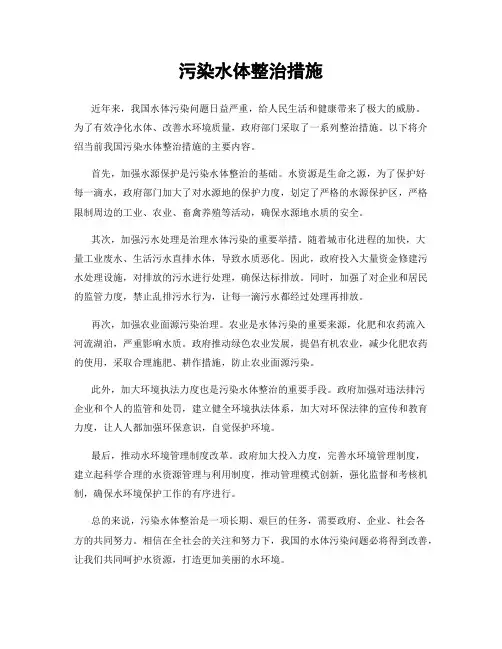 污染水体整治措施