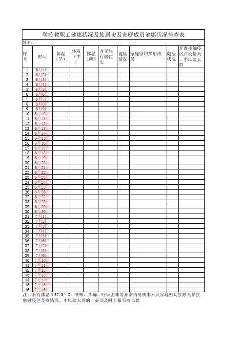 学校教职工健康状况及旅居史及家庭成员健康状况排查表