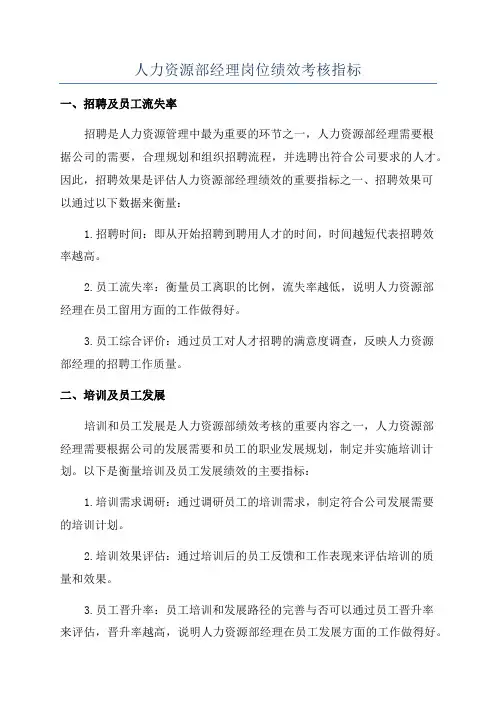 人力资源部经理岗位绩效考核指标