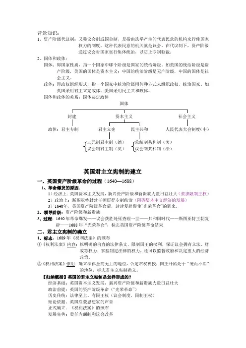 高中历史近代西方资本主义政治制度