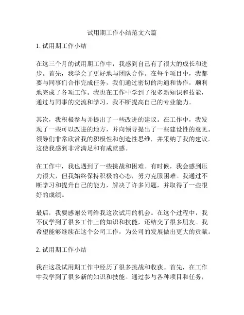 试用期工作小结范文六篇