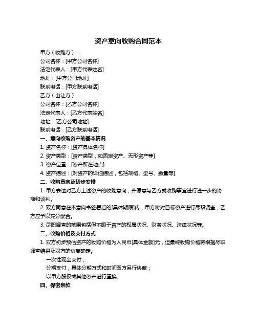 资产意向收购合同范本