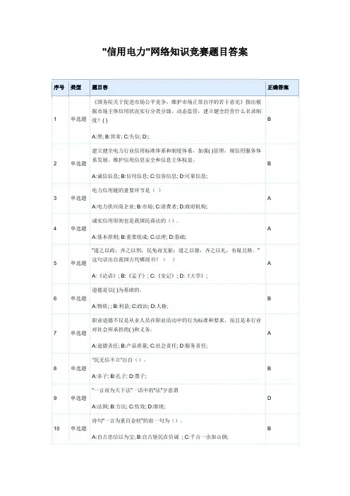 “信用电力”网络知识竞赛题目答案