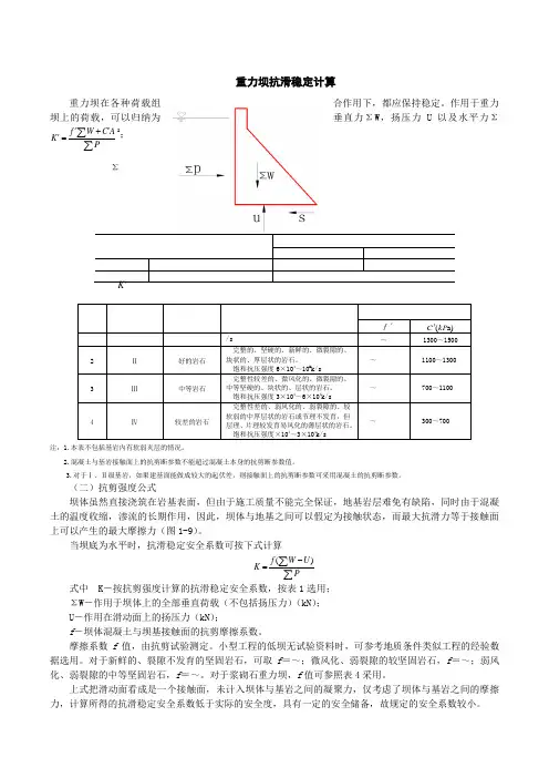 重力坝抗滑稳定计算