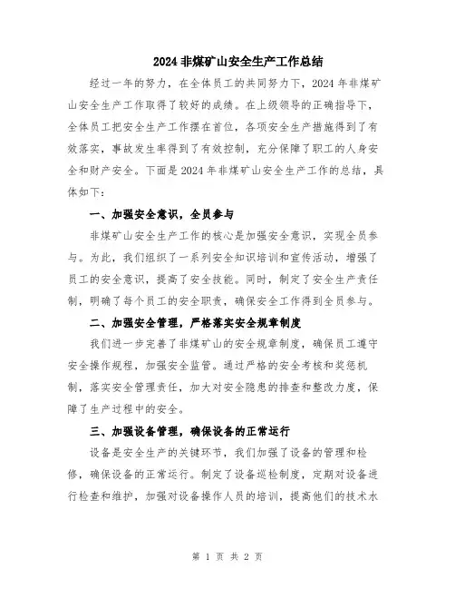 2024非煤矿山安全生产工作总结