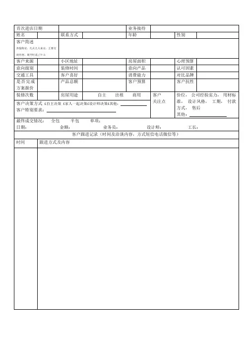 装修公司客户信息登记表