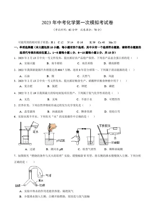 2023年广西中考化学第一次模拟考试卷及答案