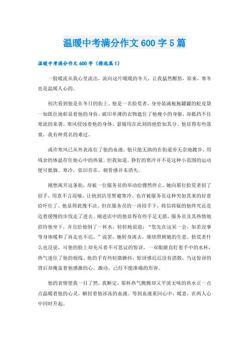 温暖中考满分作文600字5篇