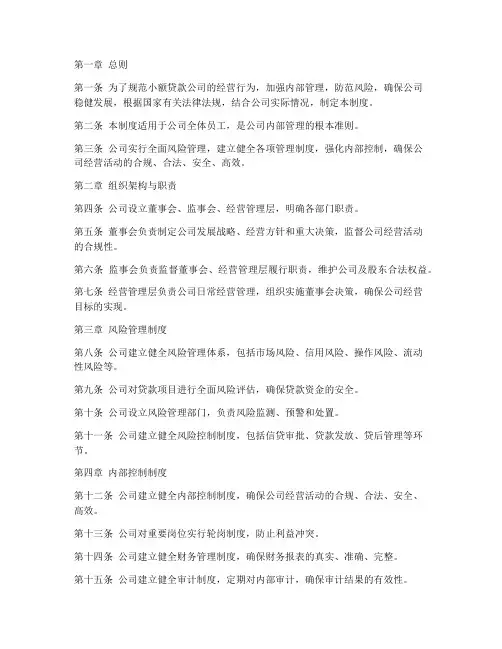 小额贷款公司的管理制度