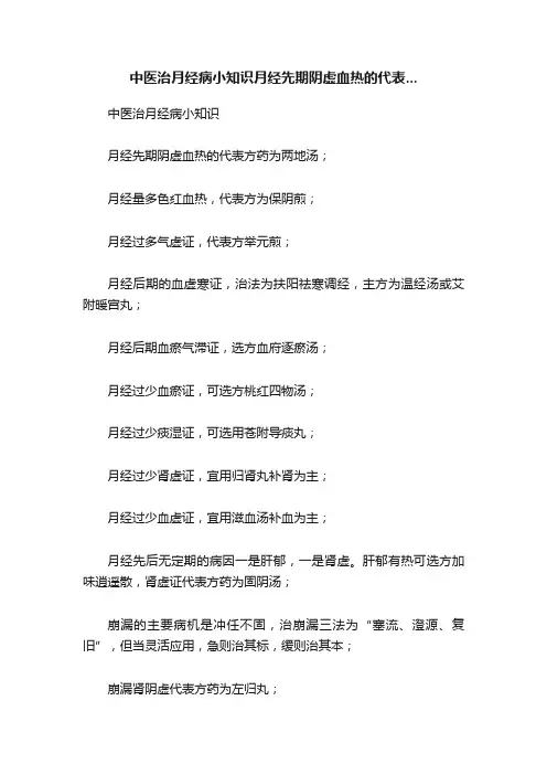 中医治月经病小知识月经先期阴虚血热的代表...
