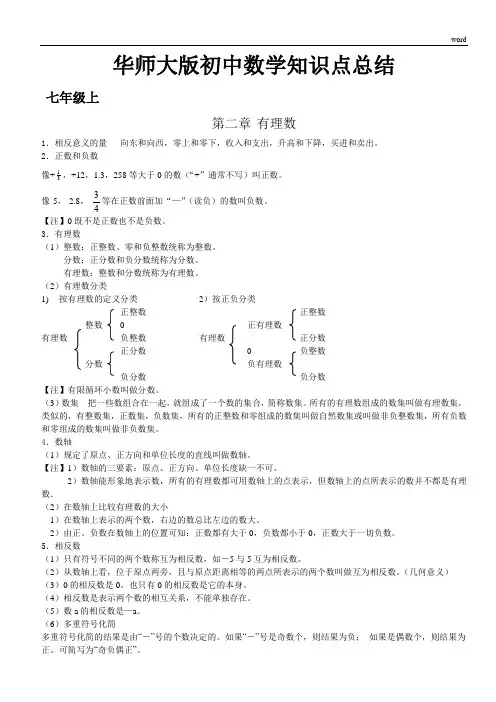 华师大版初中数学知识点总结