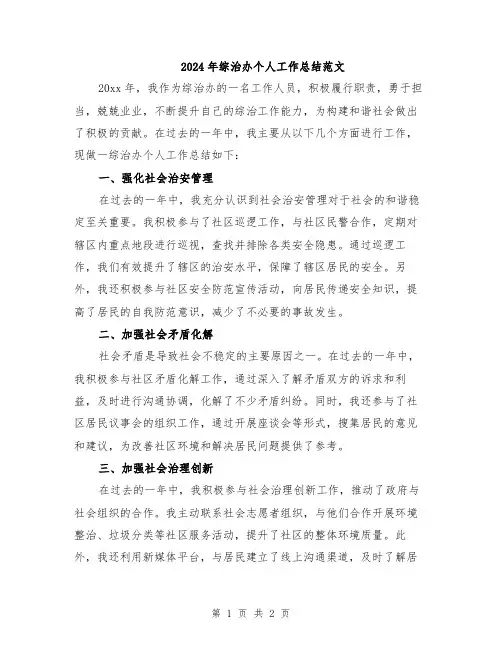 2024年综治办个人工作总结范文