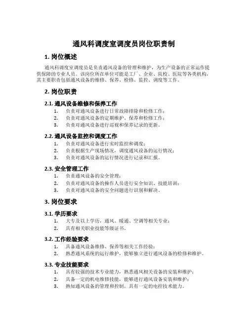 通风科调度室调度员岗位职责制