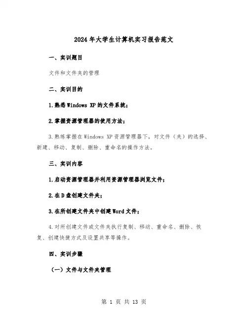 2024年大学生计算机实习报告范文（四篇）
