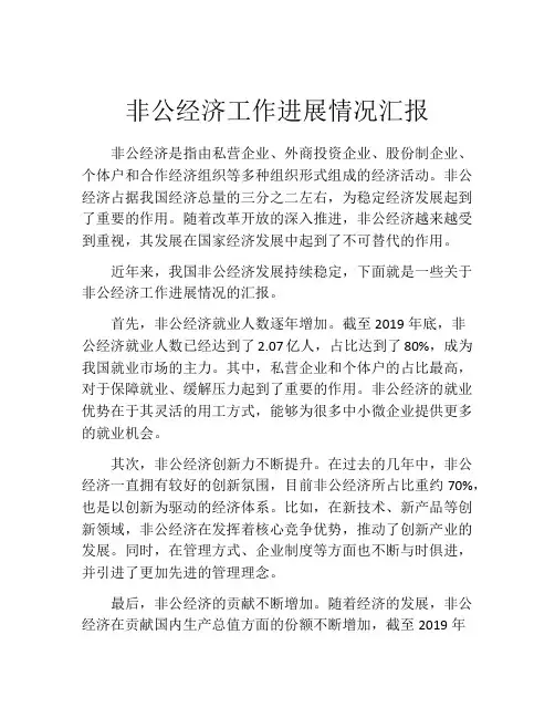 非公经济工作进展情况汇报