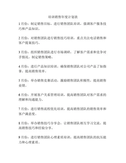 培训销售年度计划表