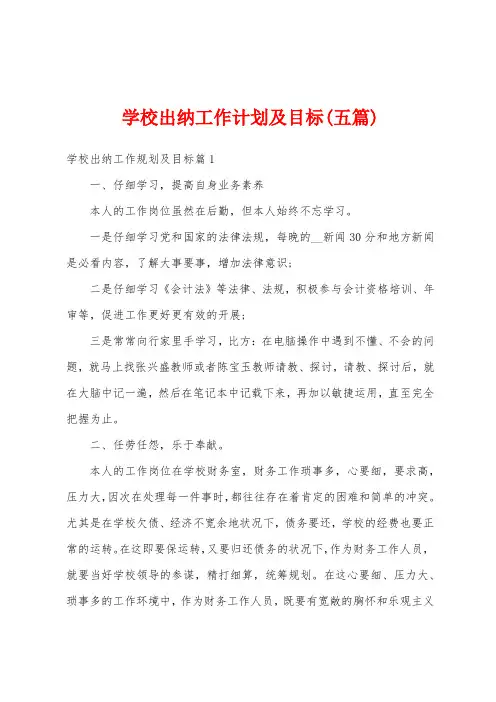 学校出纳工作计划及目标(五篇)