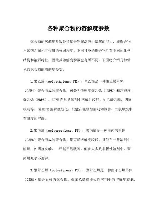 各种聚合物的溶解度参数
