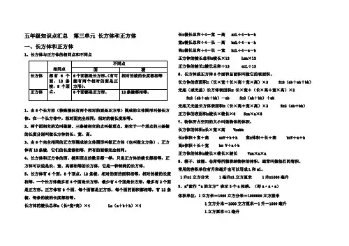 五年级下册数学长方体与正方体知识点汇总
