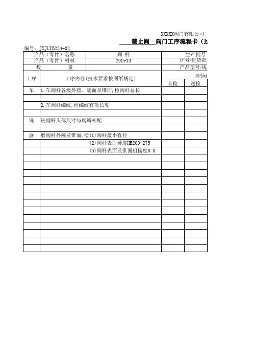 截止阀工艺工序流程卡