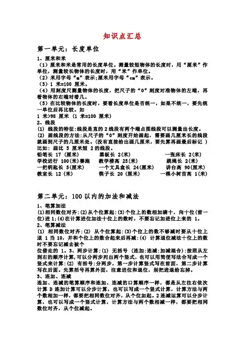 二年级上册数学知识点汇总