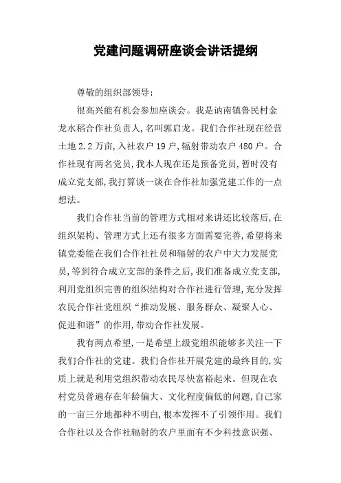 党建问题调研座谈会讲话提纲