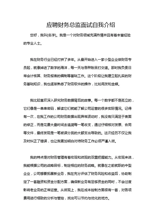 应聘财务总监面试自我介绍