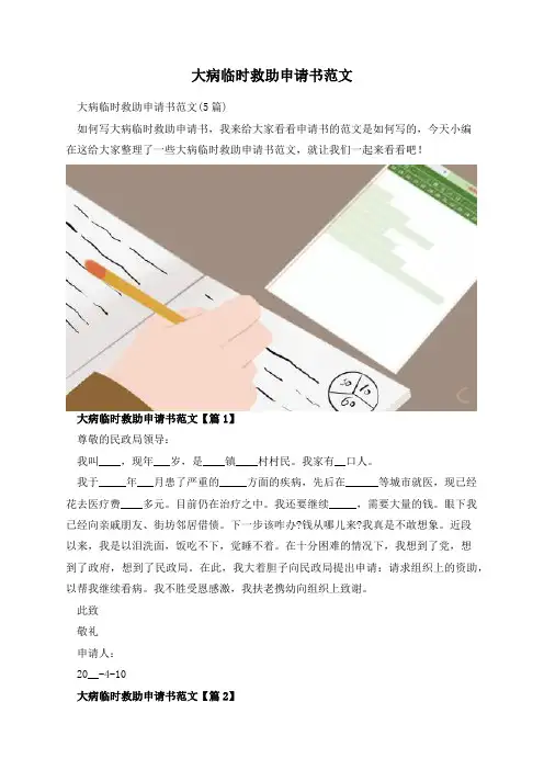 大病临时救助申请书范文