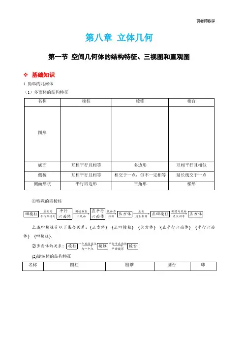 高考数学,空间几何体的结构特征、三视图和直观图题型归纳