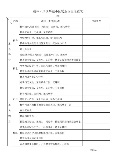 物业卫生检查表