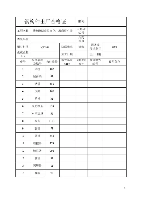 钢结构出厂合格证
