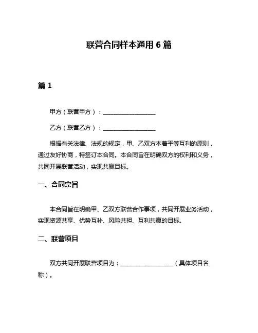 联营合同样本通用6篇